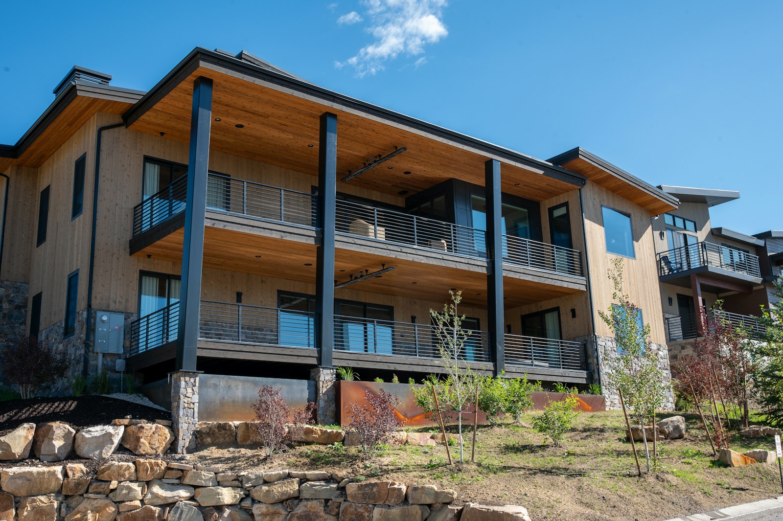 A large building with balconies on top of it